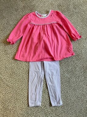Girls Pink Long-Sleeve Set with Striped Leggings
